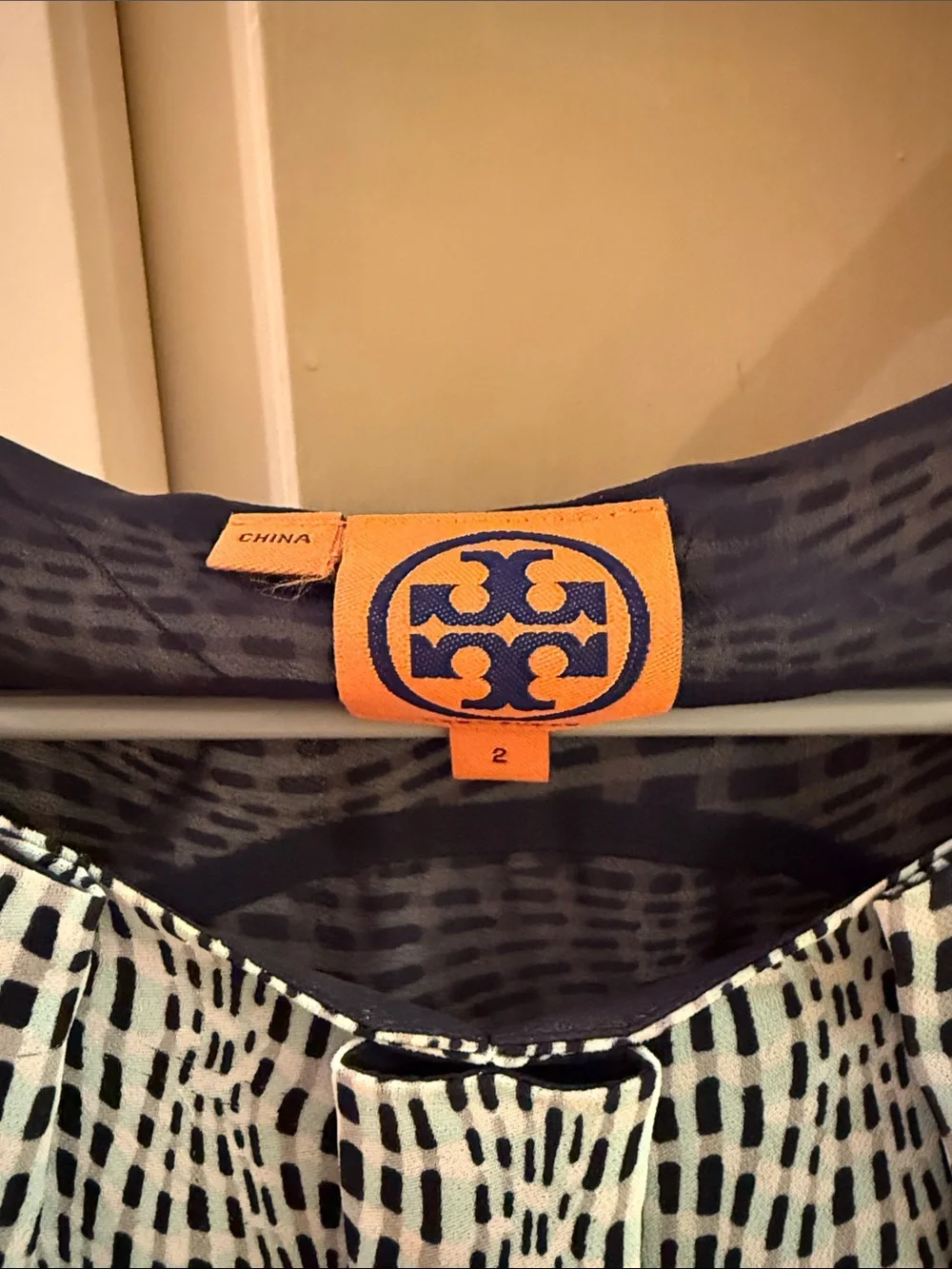 Tory Burch Navy & White Printed Cap-Sleeve Midi Dress with Belt
